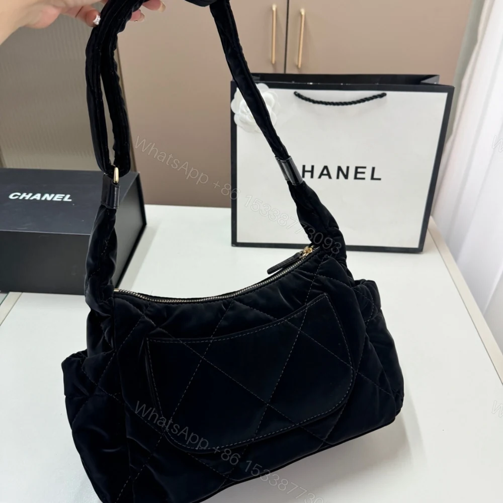 View 6 of Chanel Maxi Bowling Bag Velvet Effect Nylon And Gold Tone Metal Black 27Cm