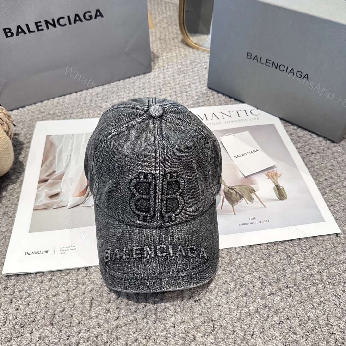 BALENCIAGA 高仿 男款 做舊牛仔BB刺繡棒球帽 潮流設計帽 — view 1