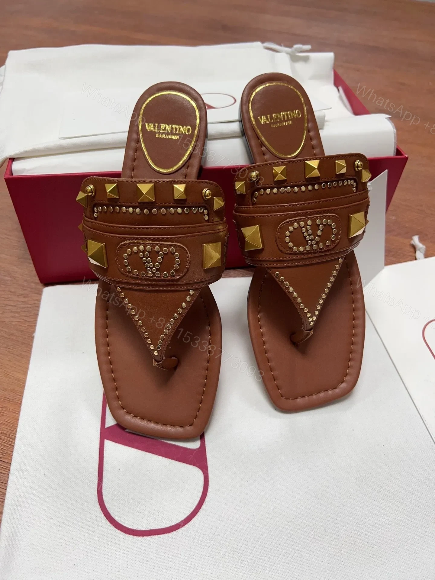 View 2 of Valentino Women Brown Leather Studded Sandals