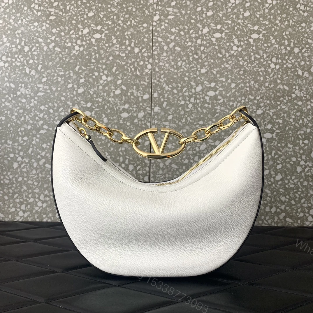 View 3 of VALENTINO GARAVANI SMALL VLOGO MOON HOBO BAG IN GRAINY CALFSKIN WITH CHAIN WHITE 29CM 4W2B0N08JDK 098
