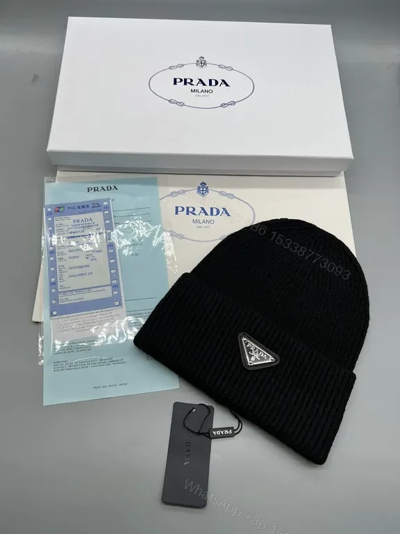 View 7 of Bold Red Prada Knit Beanie: Warm, Luxury Craft, Unisex Style
