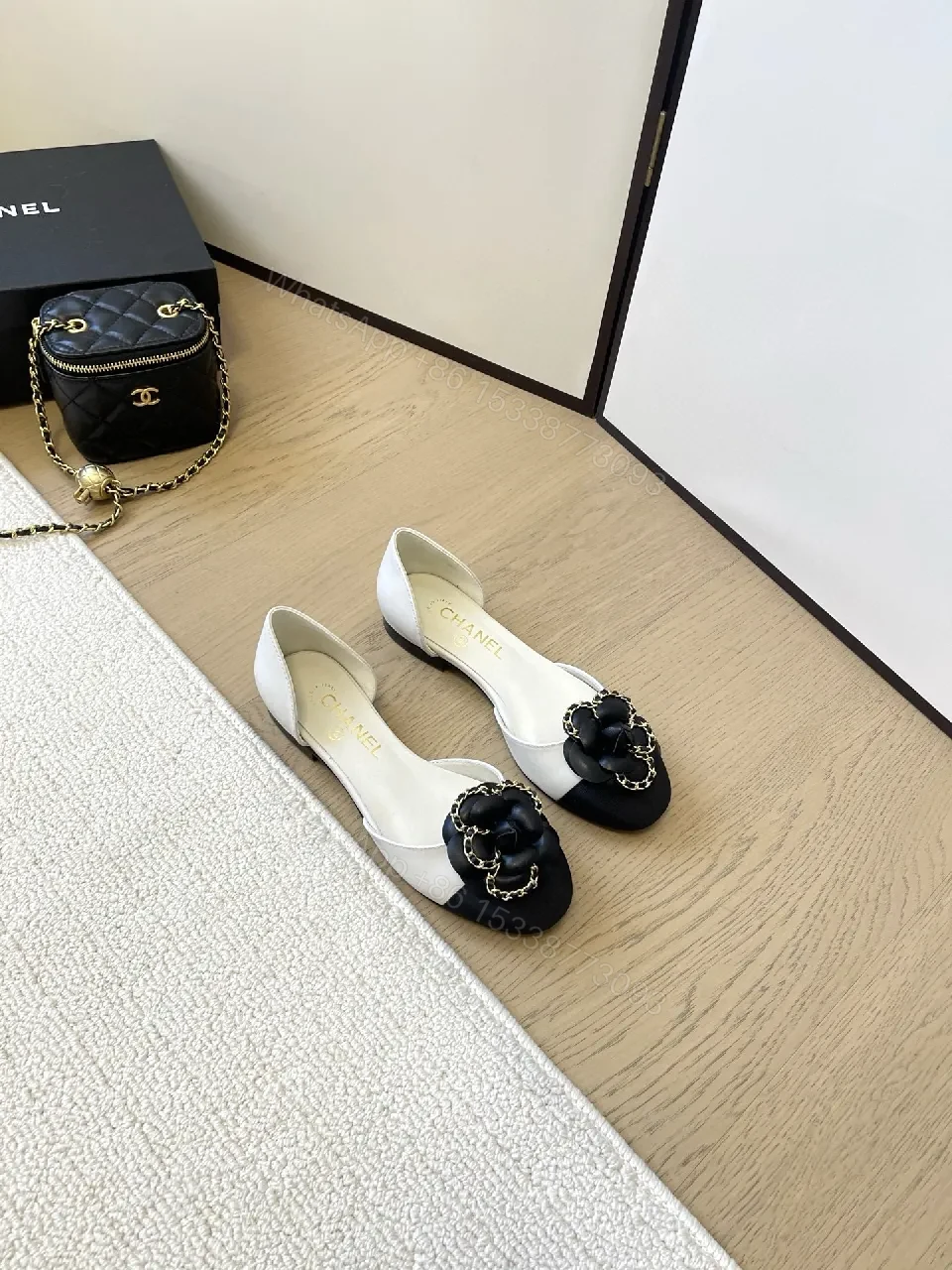 View 8 of Two-Tone Slingbacks with Gold Chain Embellishment - Luxury Open-Back Heels