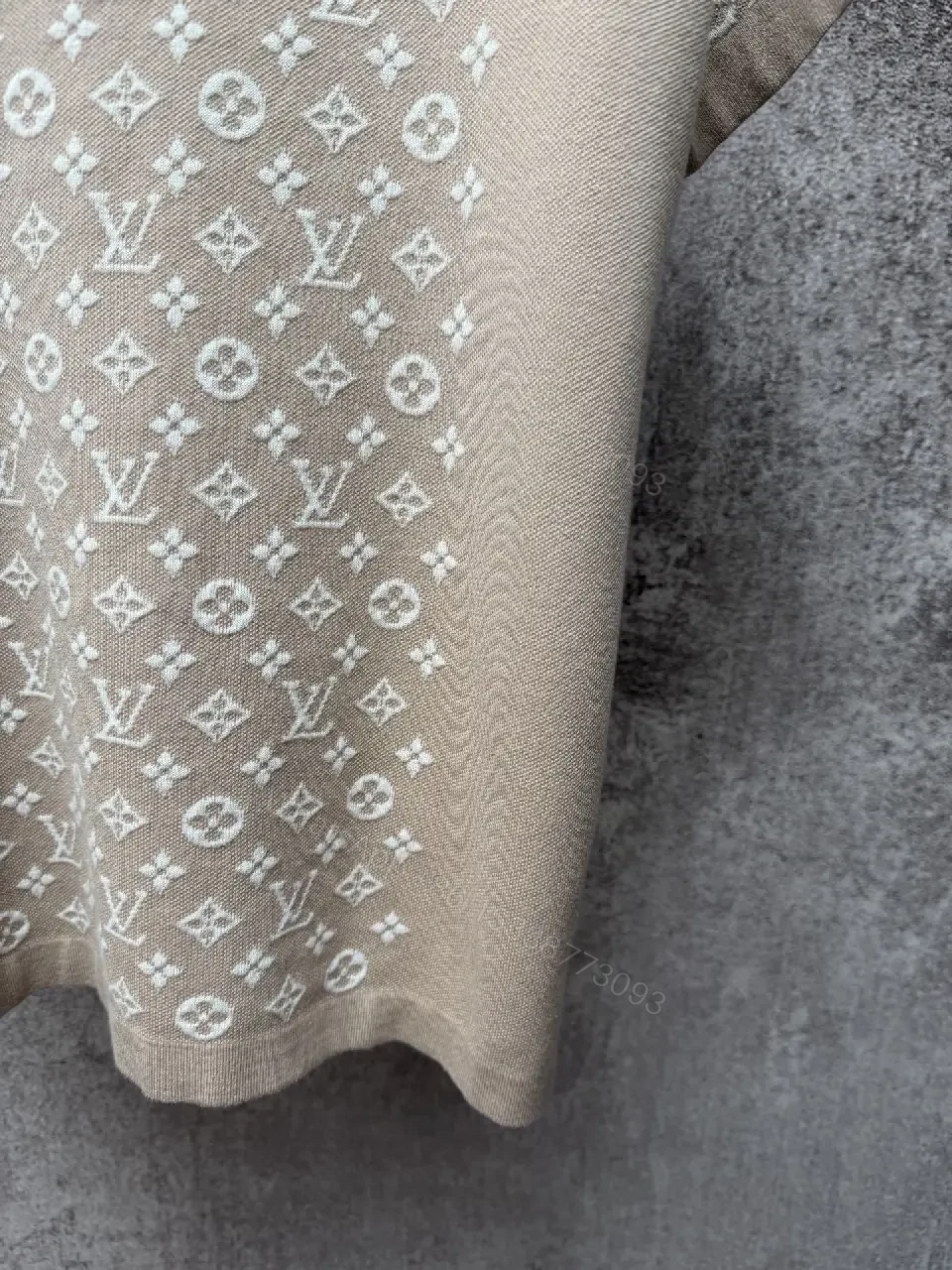 View 7 of Beige Monogram Knit Tee: Subtle Luxury Shirt