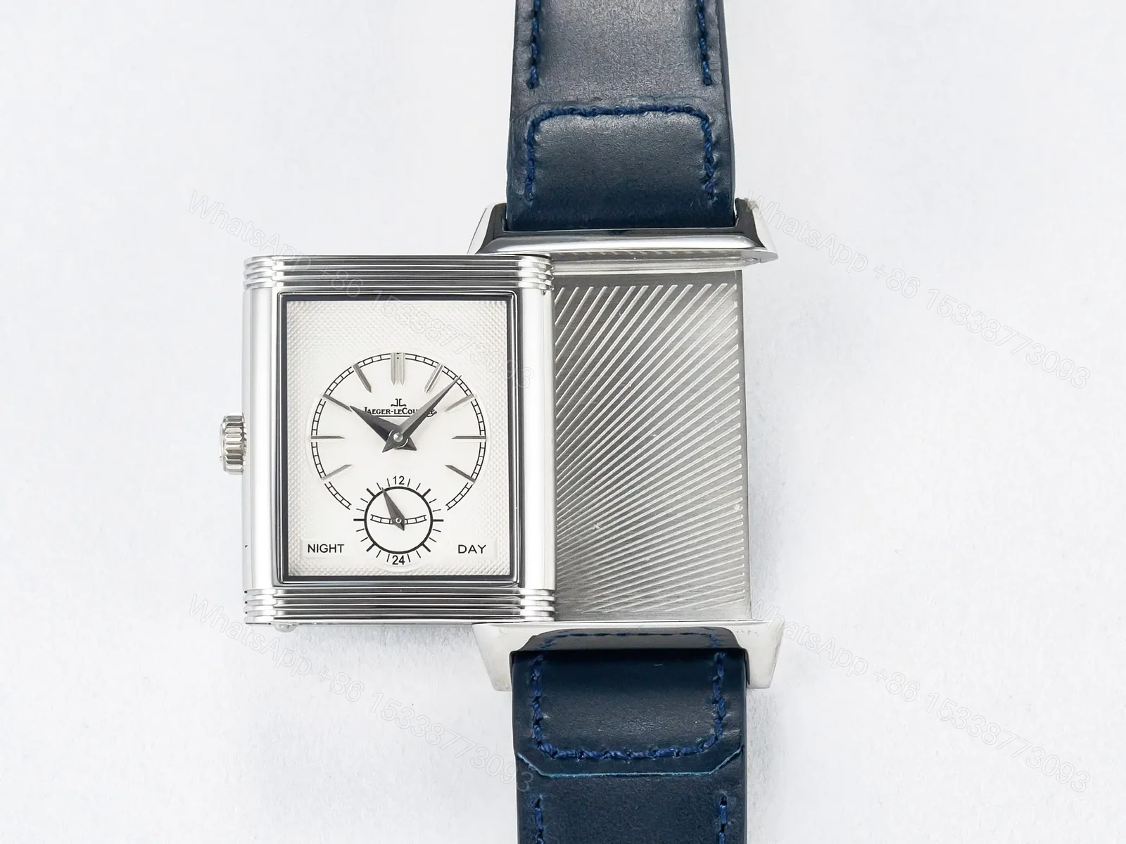View 21 of Reverso Tribute Duoface Small Seconds SS MGF Best Edition Blue Dial on Blue Leather Strap A854A