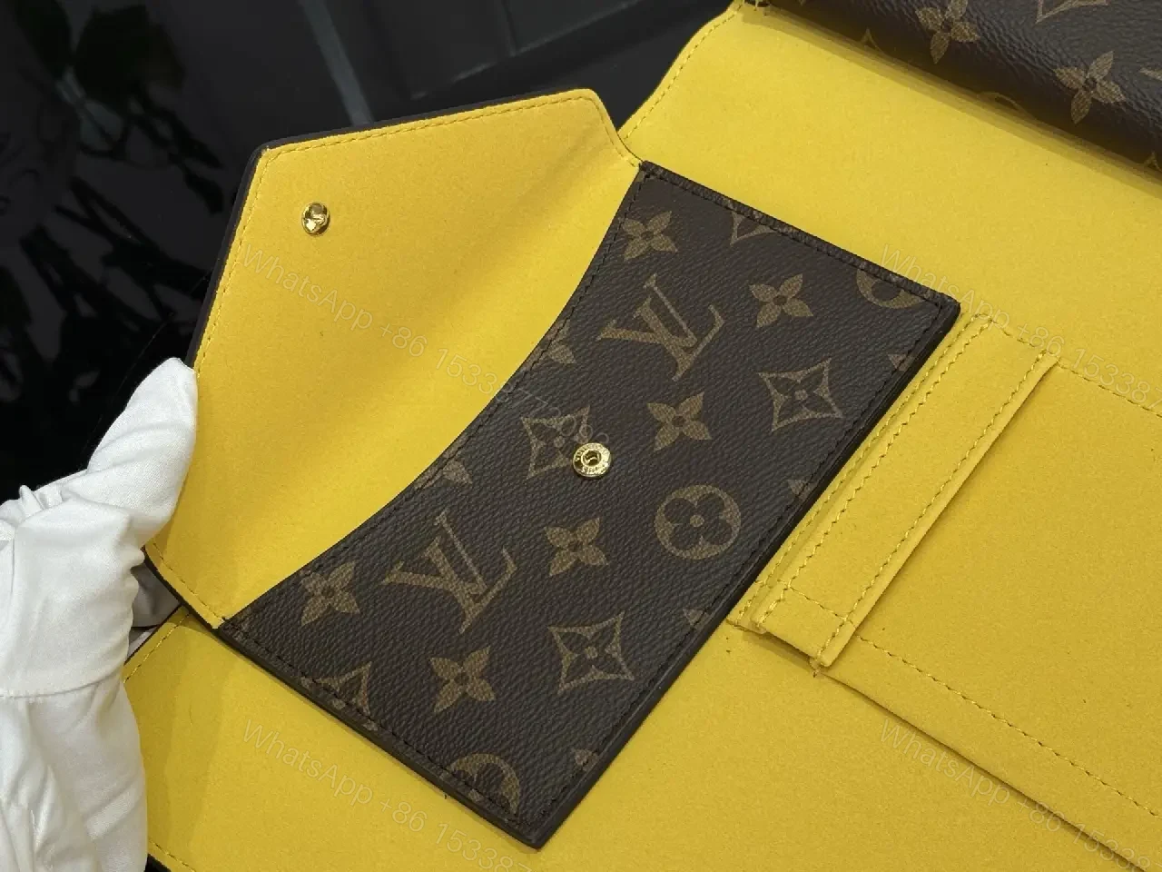 View 4 of Brown Coated-Canvas Clutch: Monogram, Structured, Gold Hardware