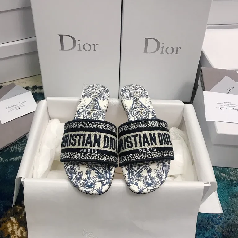 View 6 of Blue-White Patterned Dior Paris Slides - Luxury Everyday Wear