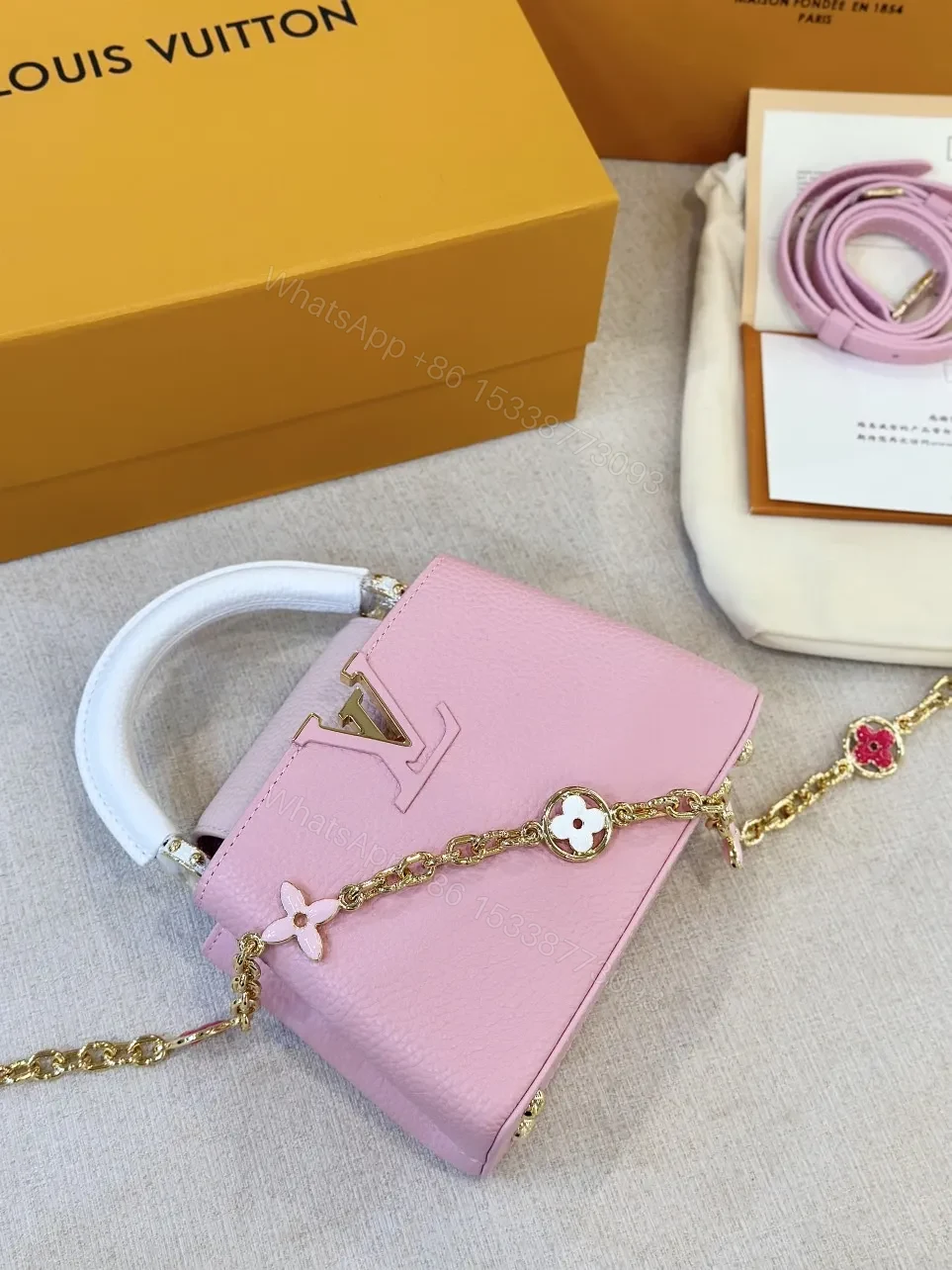 View 2 of Louis Vuitton LV Capucines Like Auth Handbags Pink Lock Gold 21cm