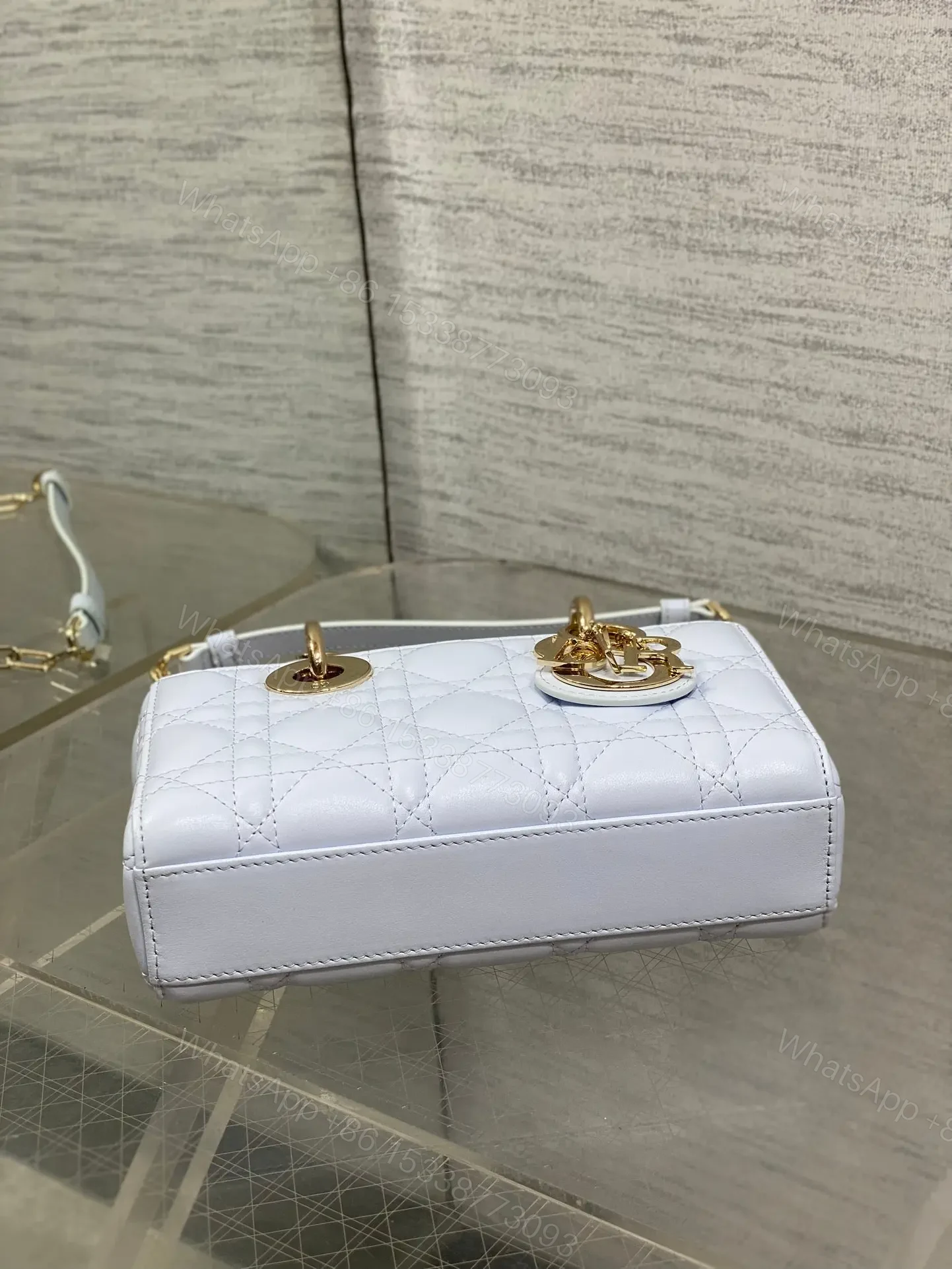 View 6 of DIOR SMALL LADY D‐JOY BAG 19 IN LIGHT BLUE GOLD HARDWARE