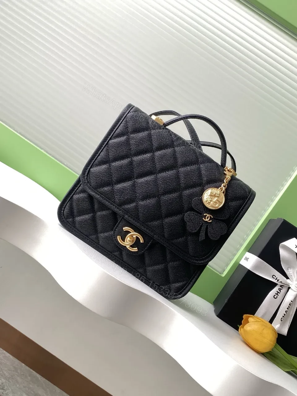 Black Leather Quilted Crossbody Bag: Gold Hardware, Structured Style — view 1