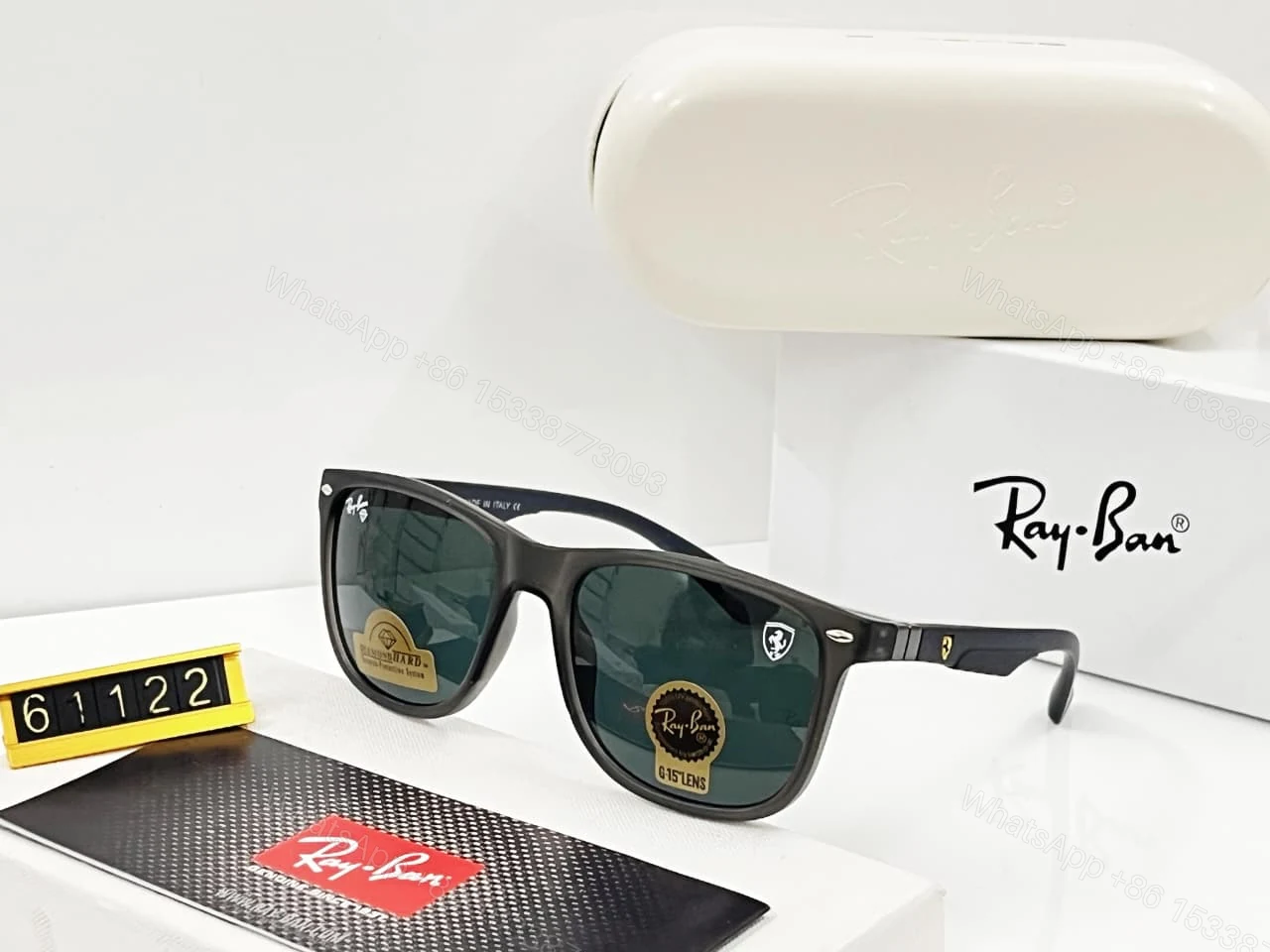 View 2 of Ray-Ban Wayfarer Matte Black Green G-15 Sunglasses