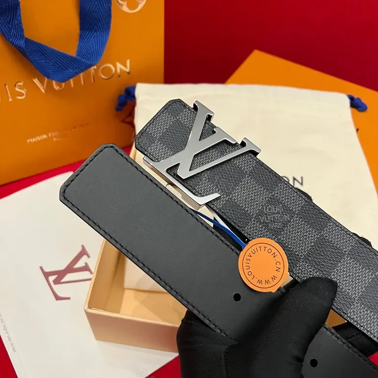 View 2 of Premium LV-Checkered Leather Belt: Modern Luxury, All-Day Confidence