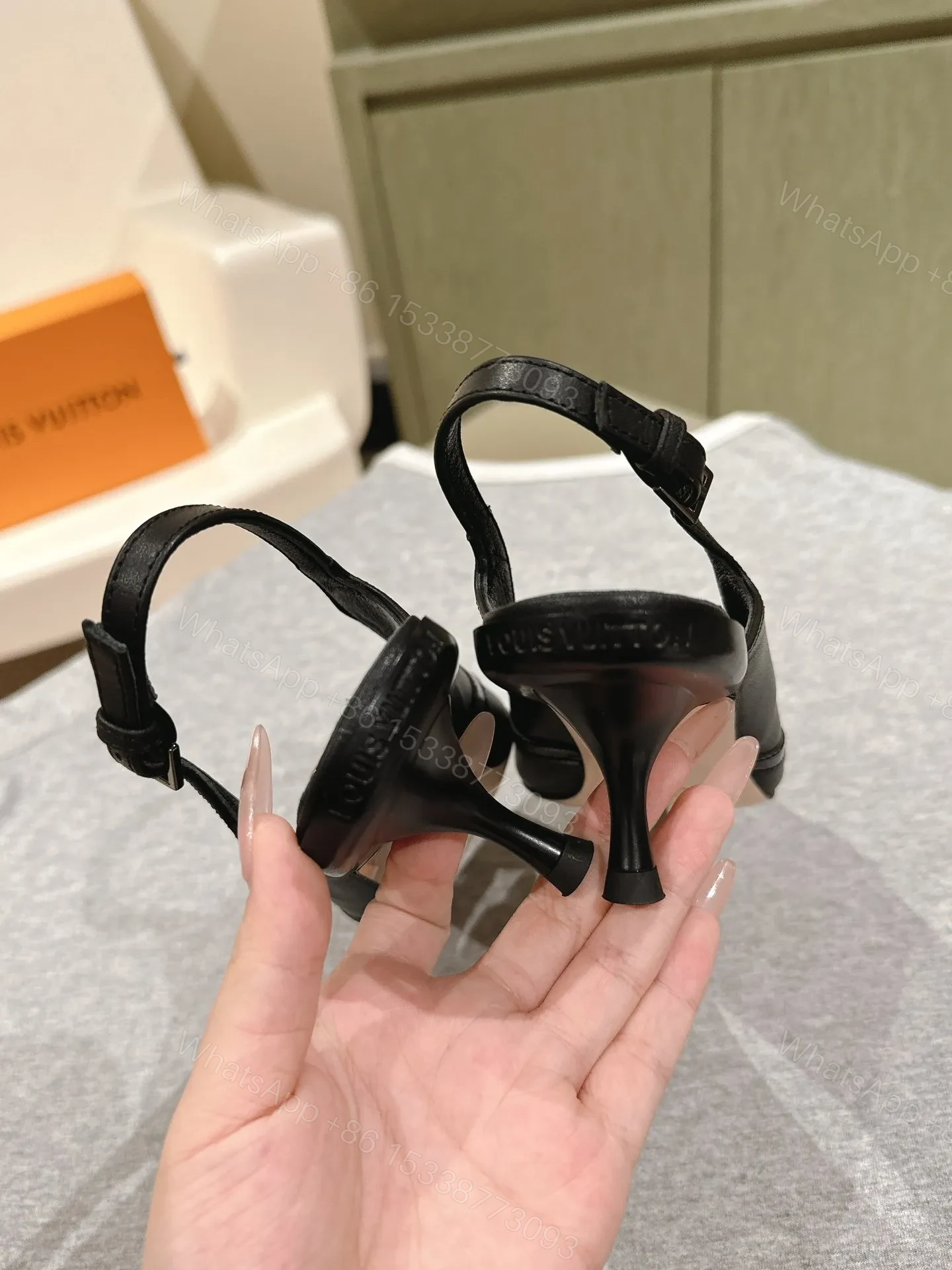 View 6 of LV Women Black Leather Slingback Heels