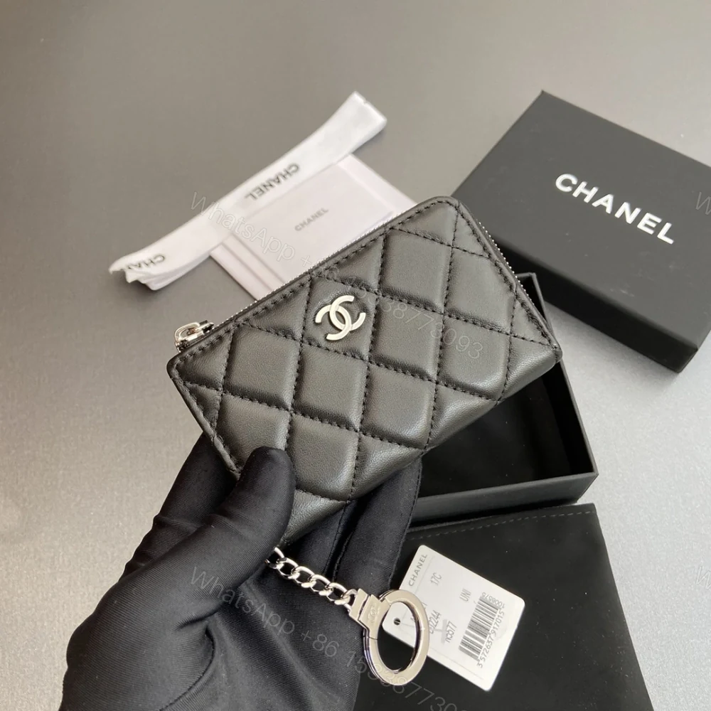 View 5 of 高仿Chanel*AP0222零錢包黑色小羊皮銀扣免檢版