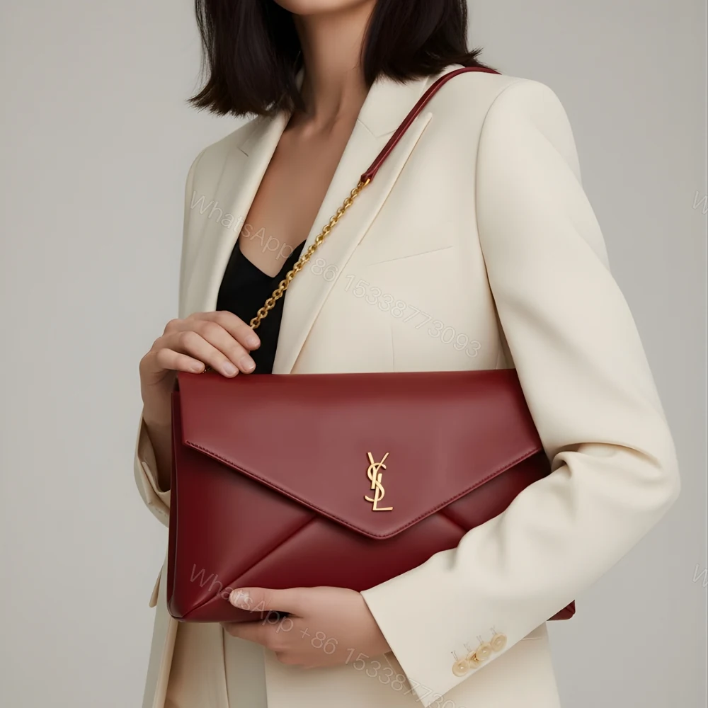 View 6 of Saint Laurent Cassandre XXL Pouch On Chain In Shiny Red 35Cm
