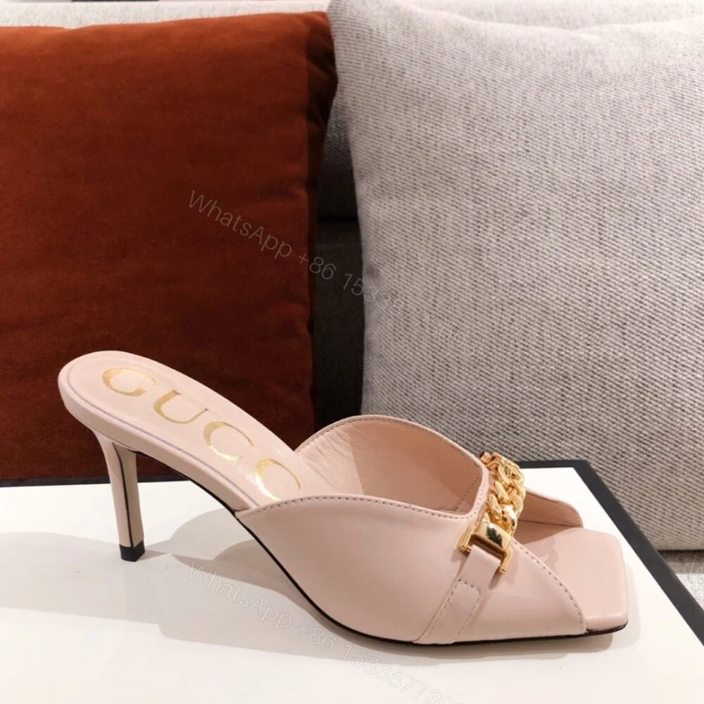 View 7 of Gucci Sylvie Chain Mule Sandals Pink