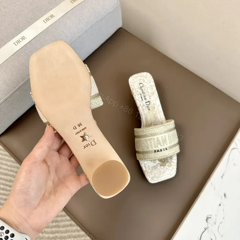 View 3 of Chic Crystal-Embellished Slide Sandals with Dior-Style Straps