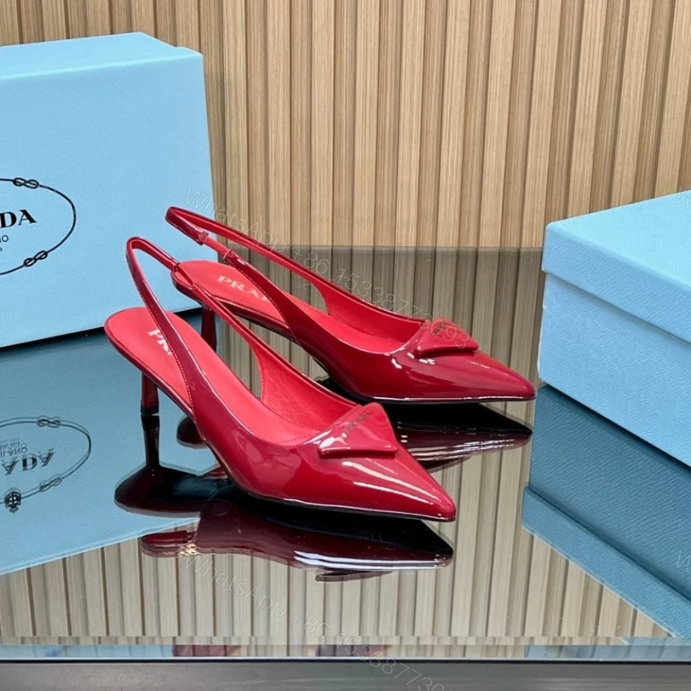 View 2 of Prada Patent Leather Slingback Pumps Red