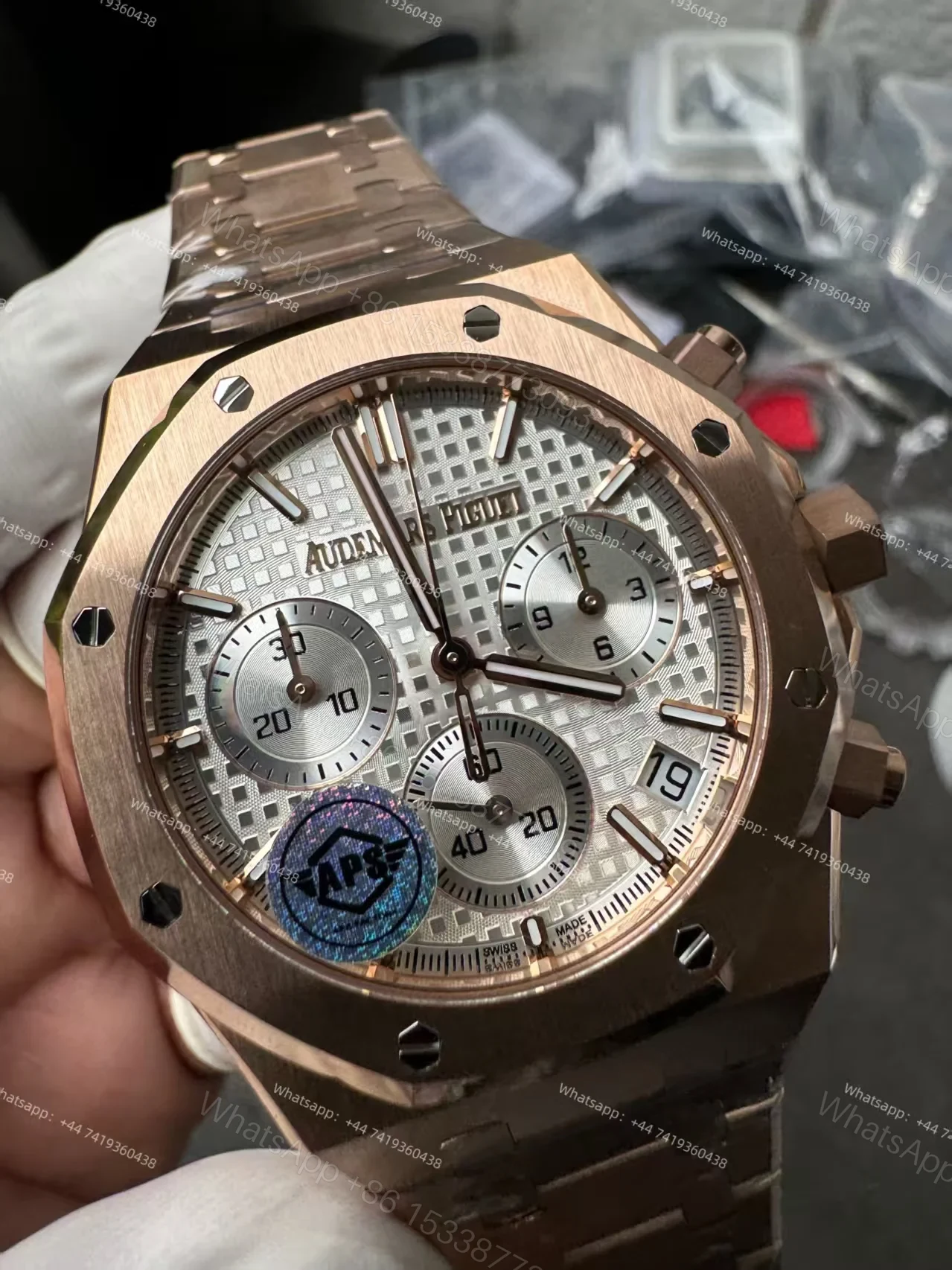 View 8 of Audemars Piguet Super Clone Royal Oak Rose Gold White Dial 26240 Chronograph 41mm Cal.4401