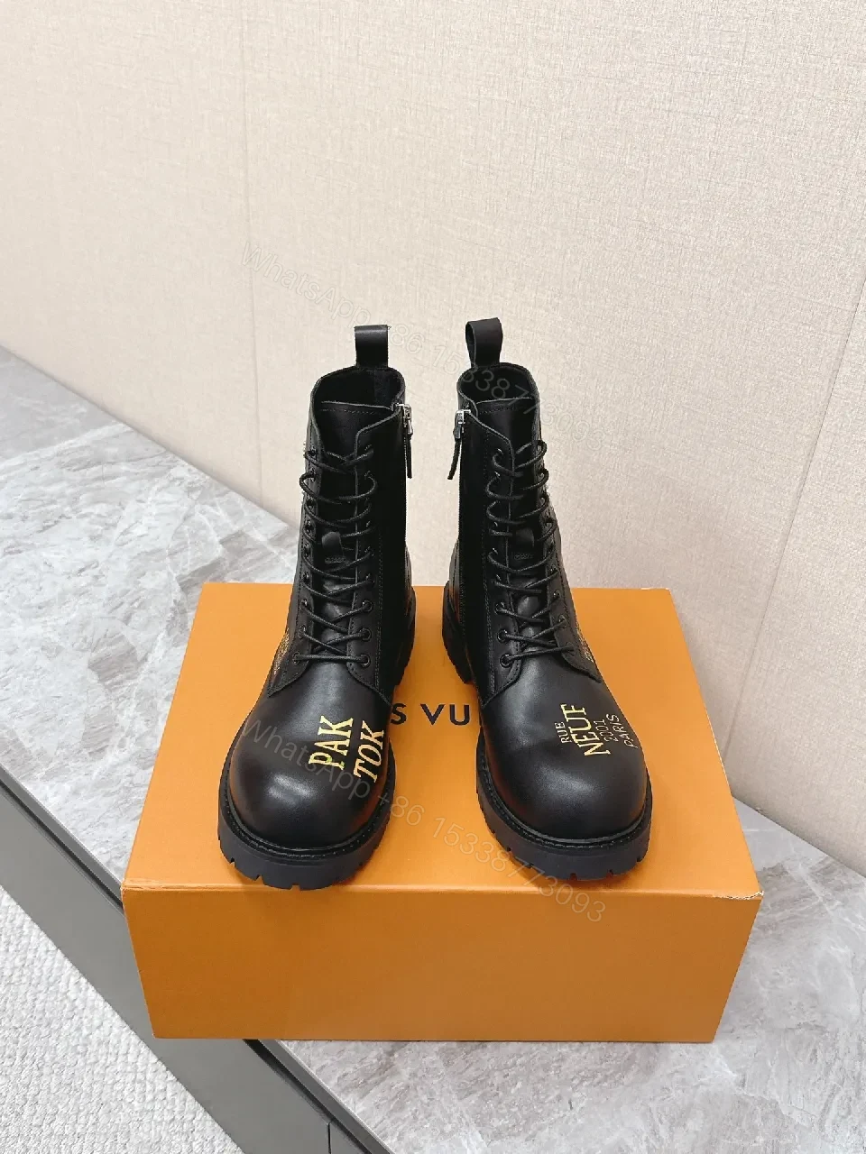 View 8 of Matte Leather Boots: Gold Graphic Luxury Style, Everyday Wear