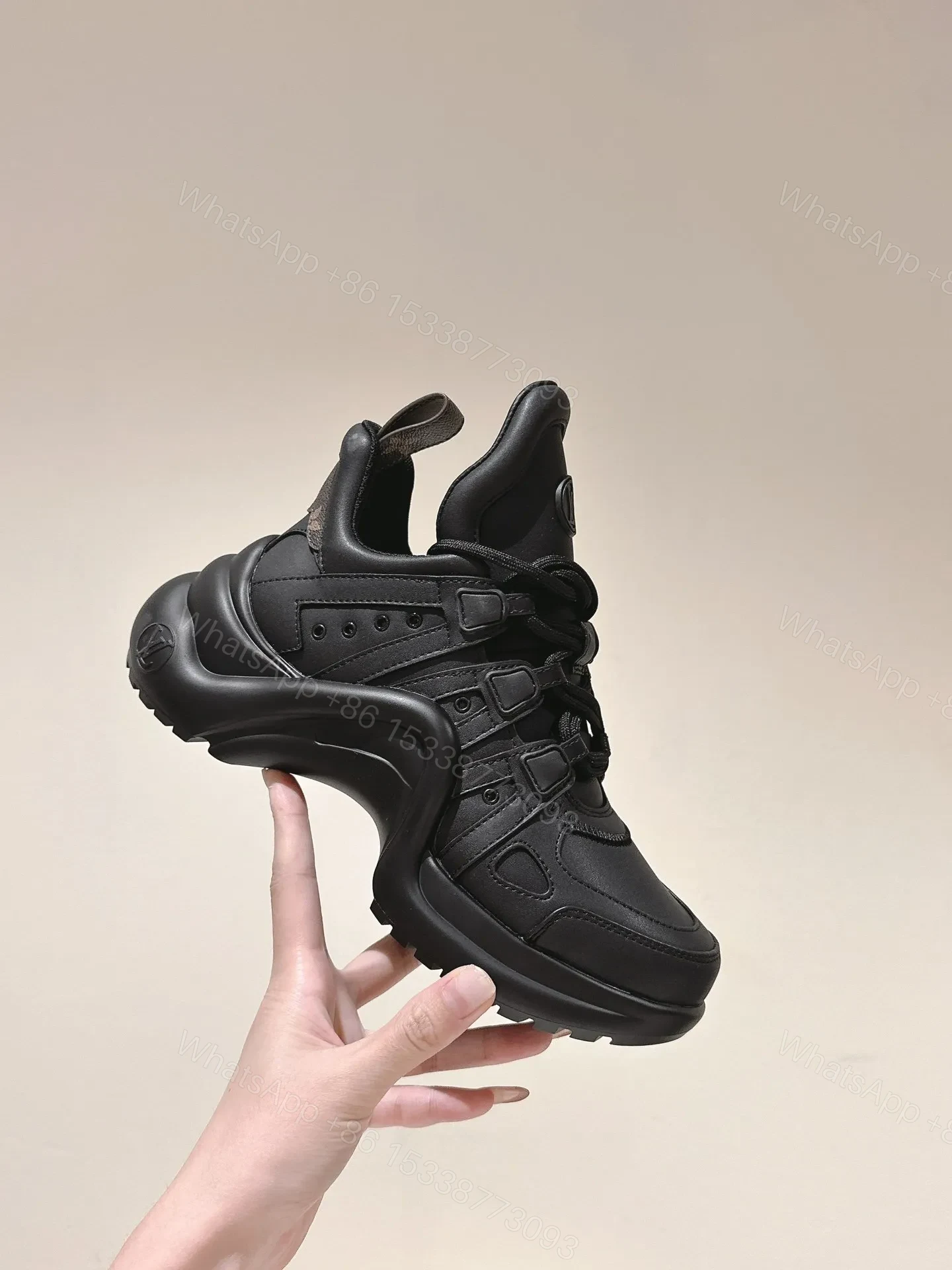 LV Women Black Leather Sporty Chunky Sneakers — view 1