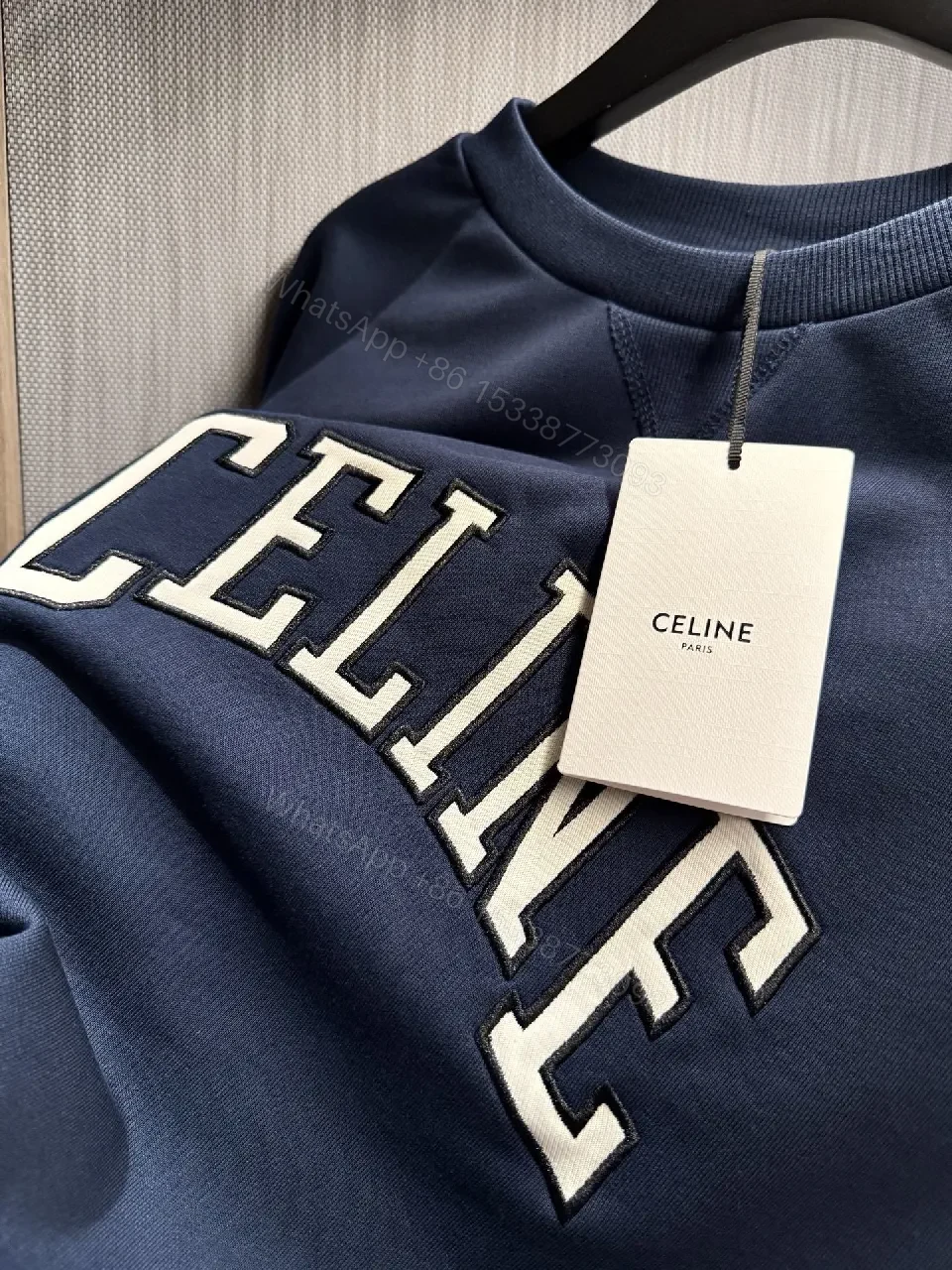 View 3 of Navy Collegiate Logo Sweatshirt with Soft Knit Comfort