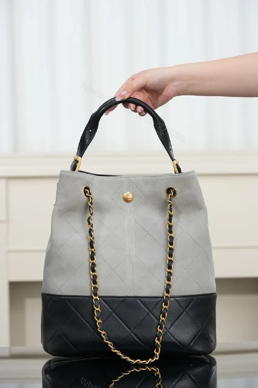 View 3 of Two-Tone Quilted Tote: Gold-Accent Everyday Luxury Bag
