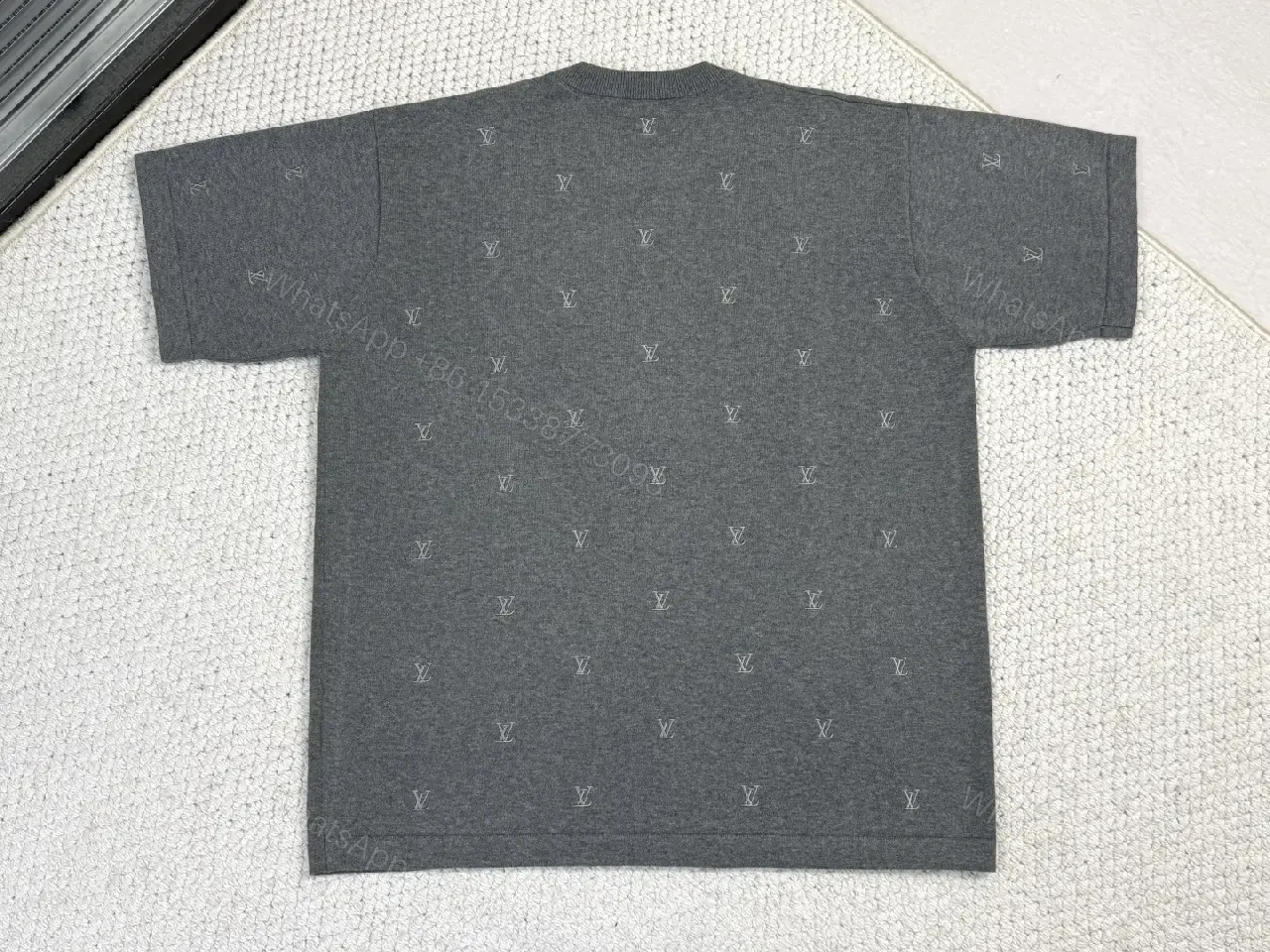 View 8 of Charcoal Knit Crewneck Sweater: Subtle Logo Texture, All-Season Comfort