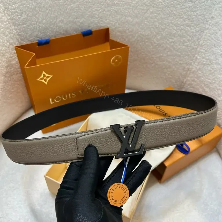View 4 of Lux Pebbled Leather Belt with LV Emblem â€“ Modern, Versatile Belt