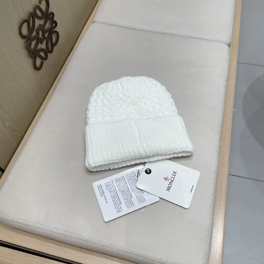 View 5 of White Knit Beanie with Premium Comfort Knit Style and Moncler Patch