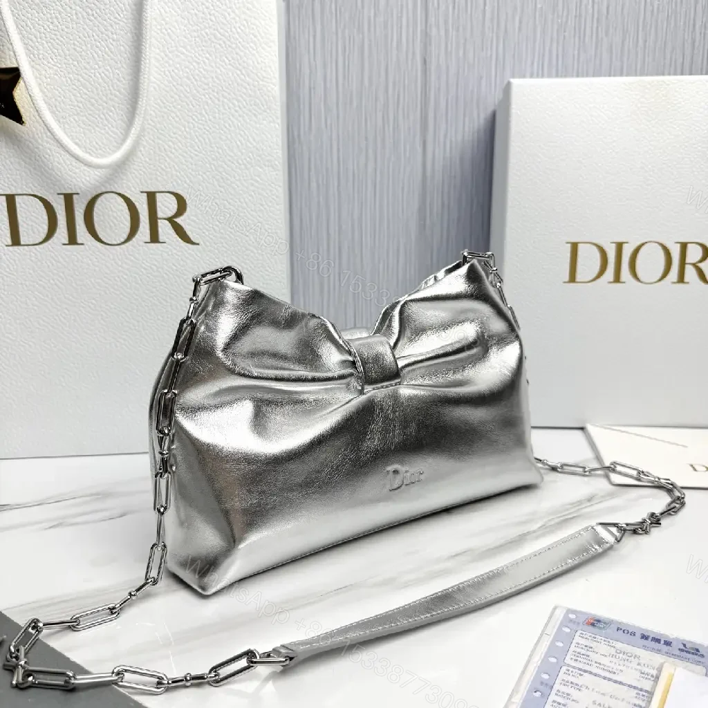 View 4 of Shimmer Metallic Bow Crossbody: Luxe Compact Crossbody Bag