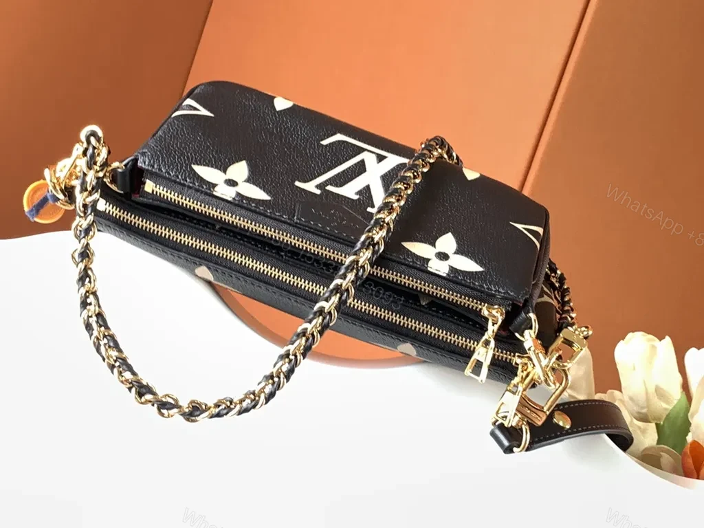 View 5 of Monogram Crossbody: Luxe Black Canvas, Gold Hardware, Compact Versatility, Crossbody Bag