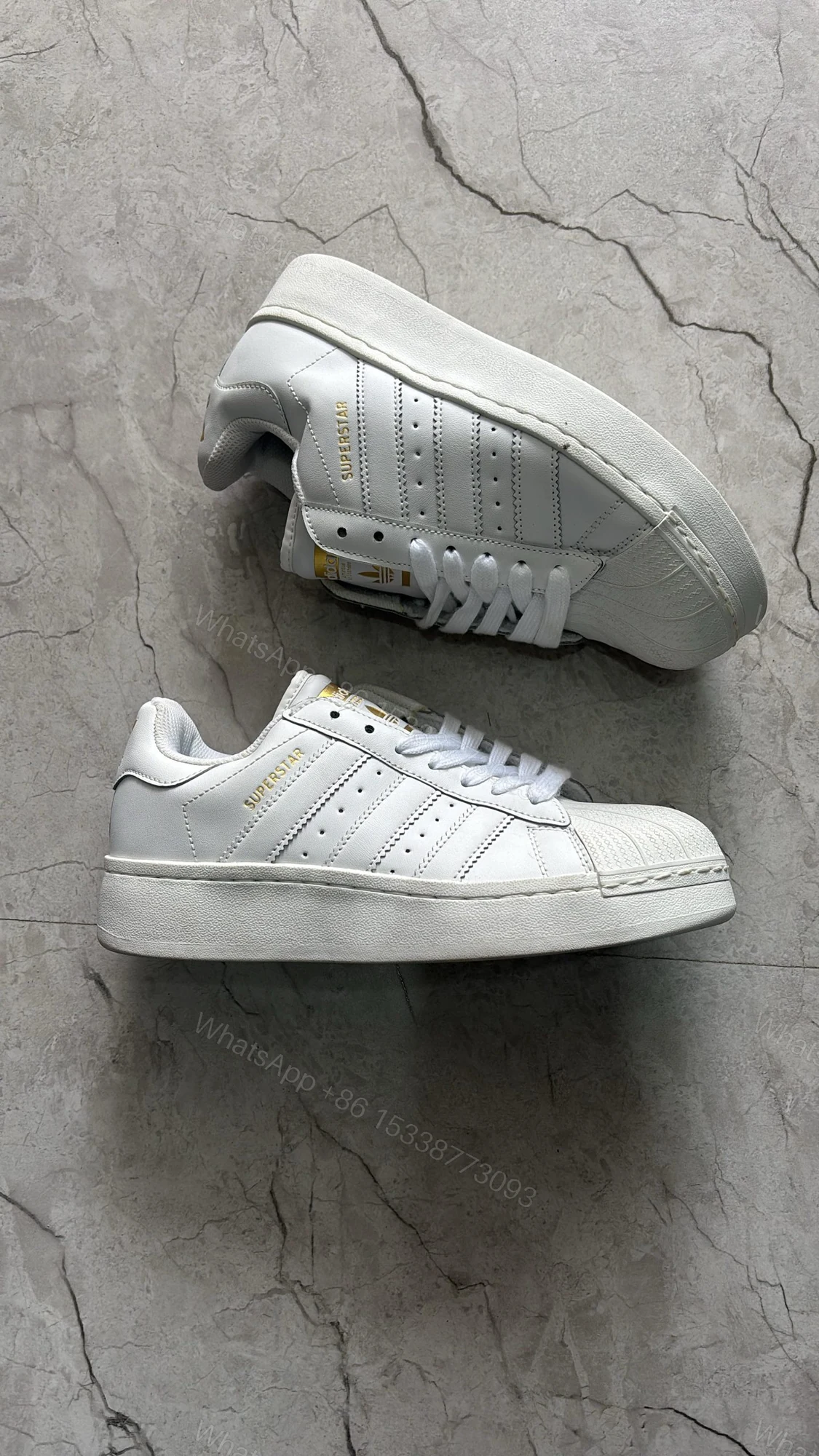 View 2 of First Copy Adidas Superstar All White Big Sole Sneakers