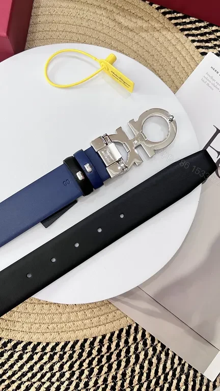 View 5 of Gancini Belt - Black Calfskin, Polished Silver Buckle, Luxury Versatile Belt