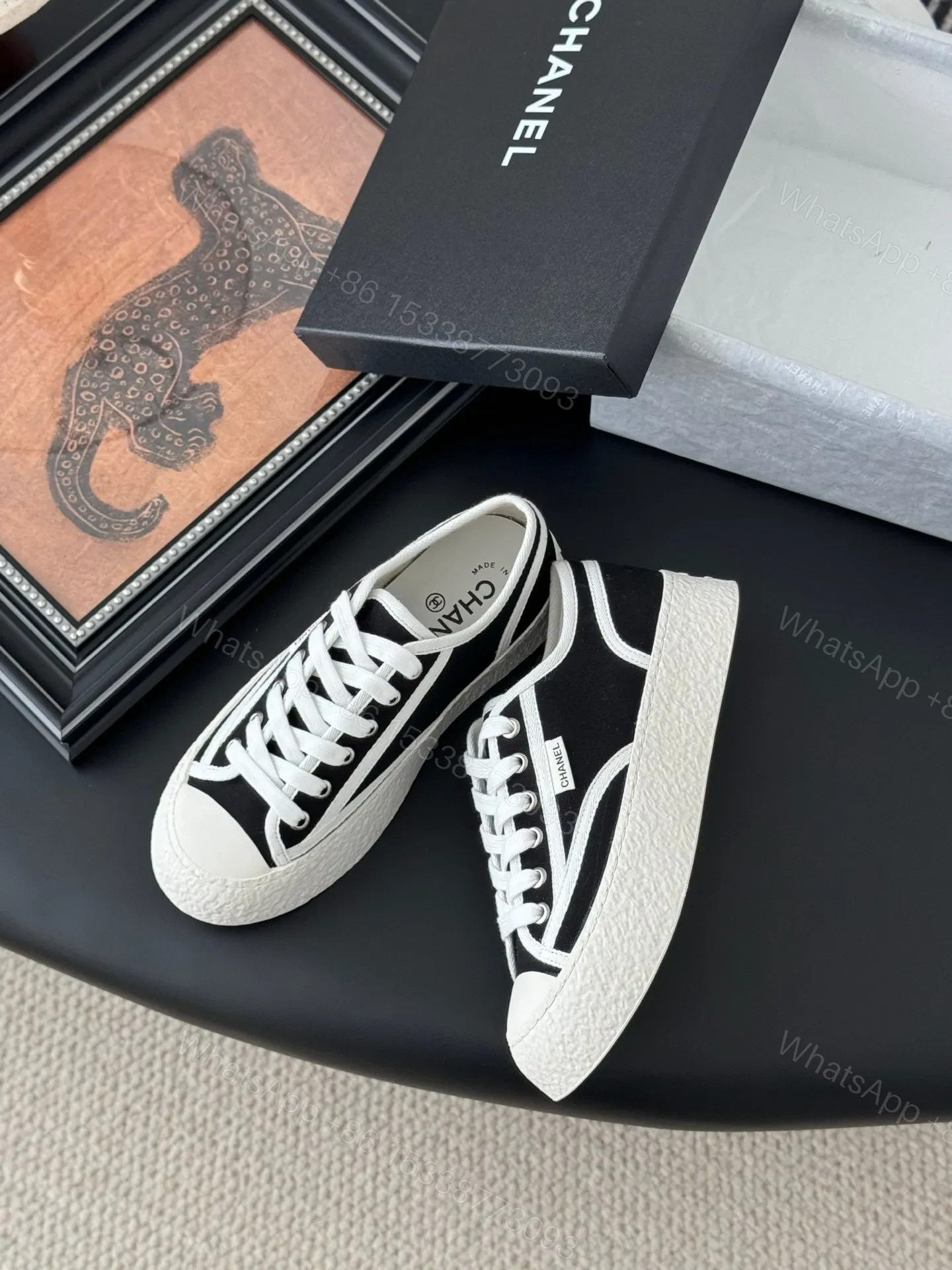 View 3 of Chanel Women Black Canvas Casual Sneakers