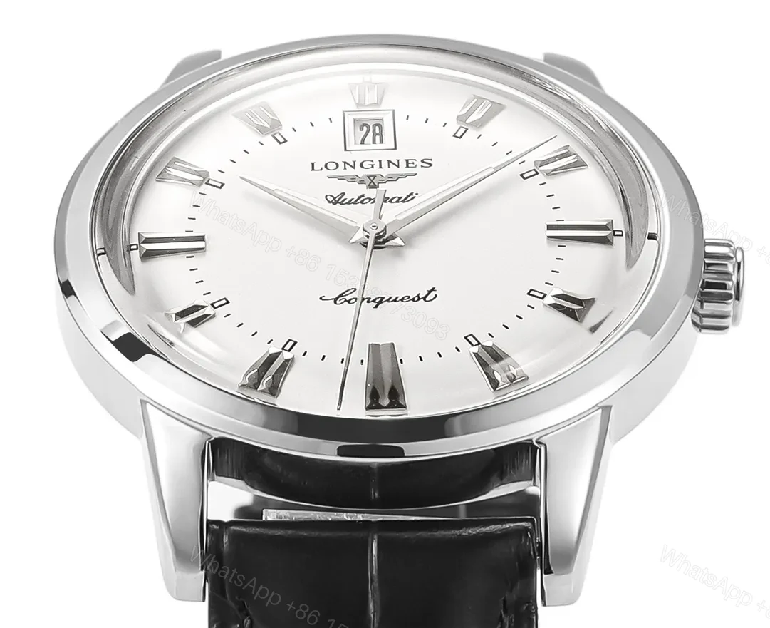 View 2 of Longines Conquest Classic Re Edition Cyclops Watch Silver Dial Black Leather Strap 40mm Case Sapphire Crystal 9015 Movement