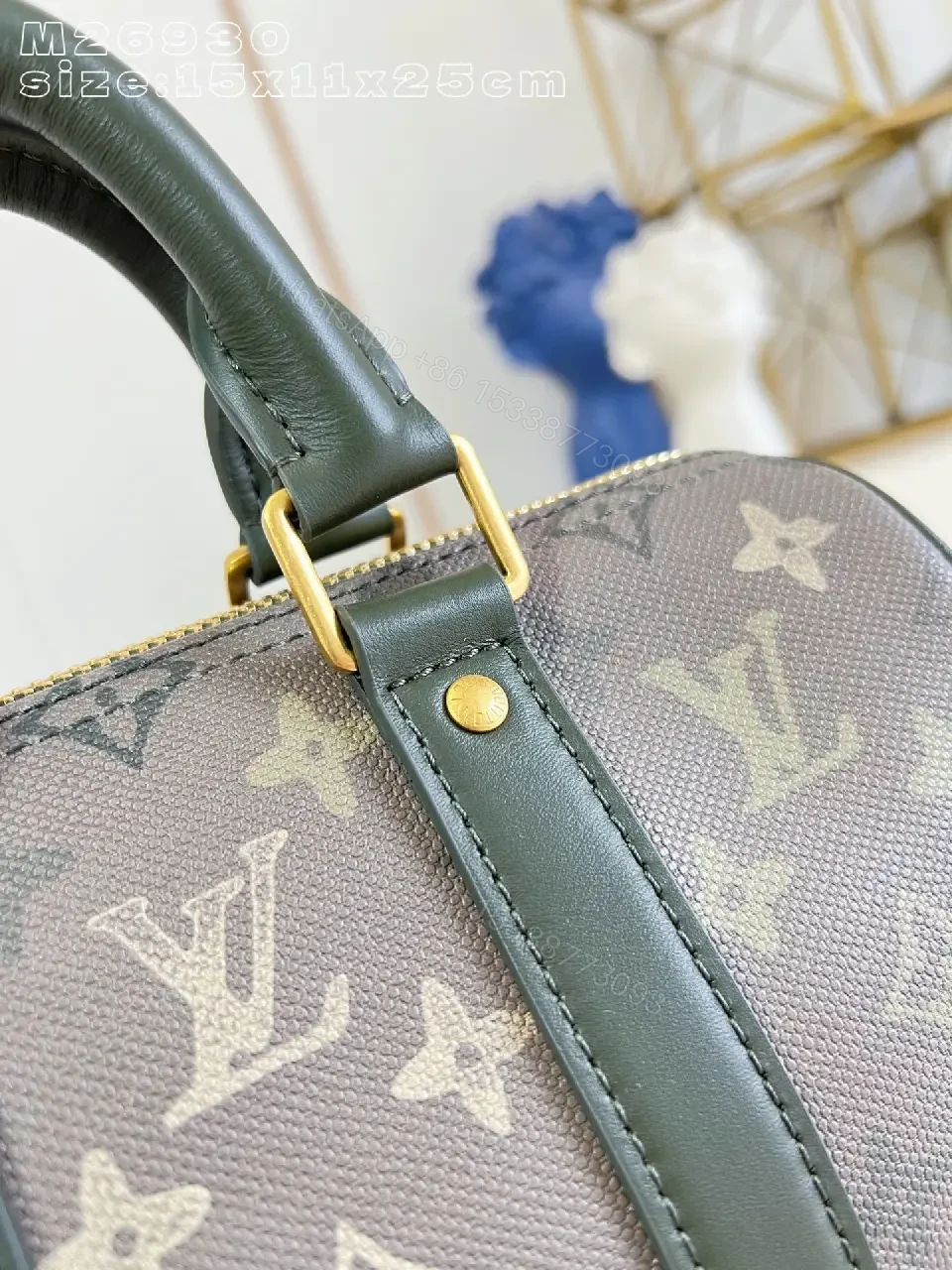 View 2 of Green Leather-Trim Satchel: Monogram Modern Luxury Bag