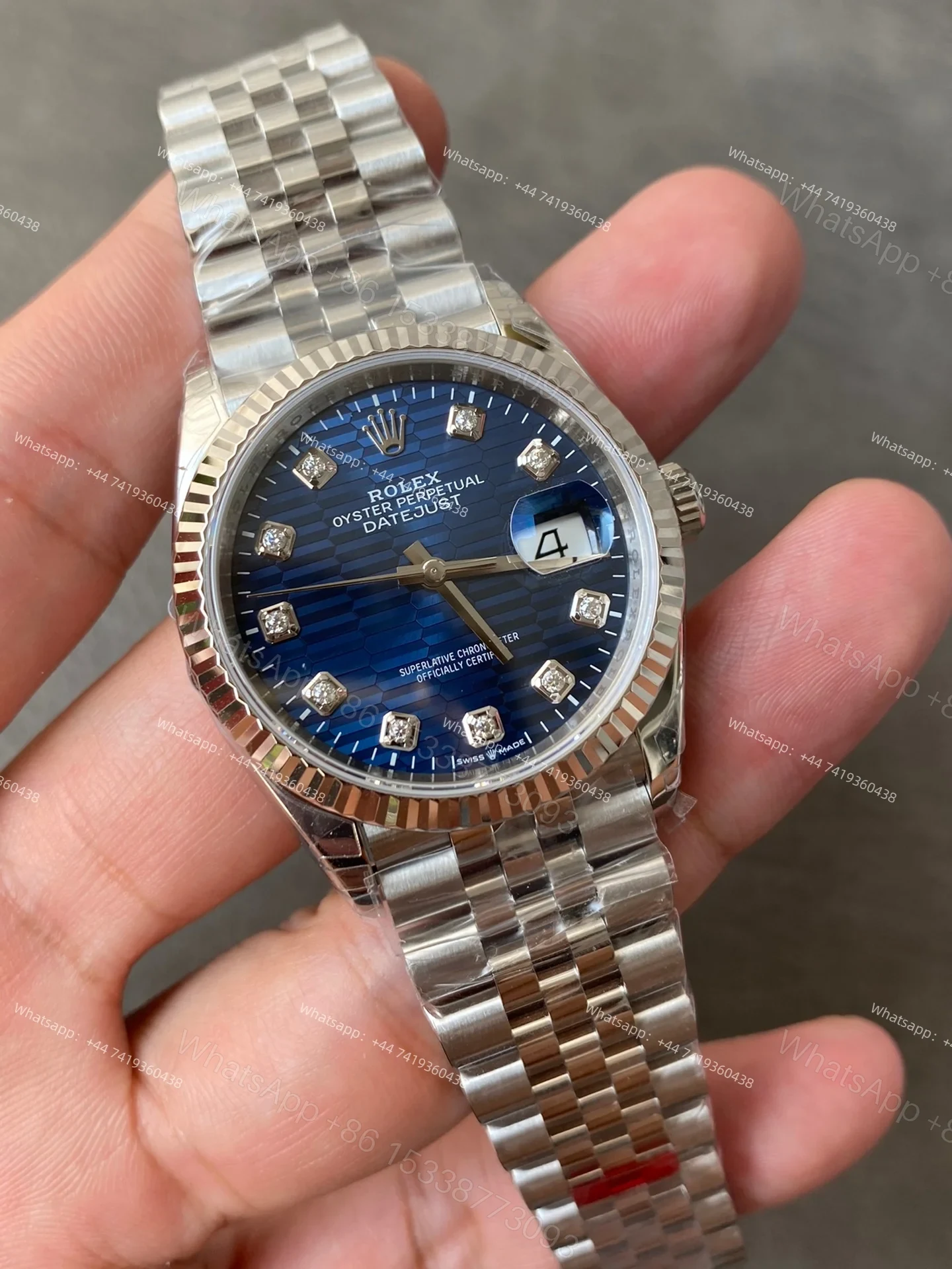 View 4 of Rolex Datejust M126234-0057 1:1 Replica Water Ripple Diamond Blue Dial Jubilee 36MM 3235 Movement Super Clone Watch