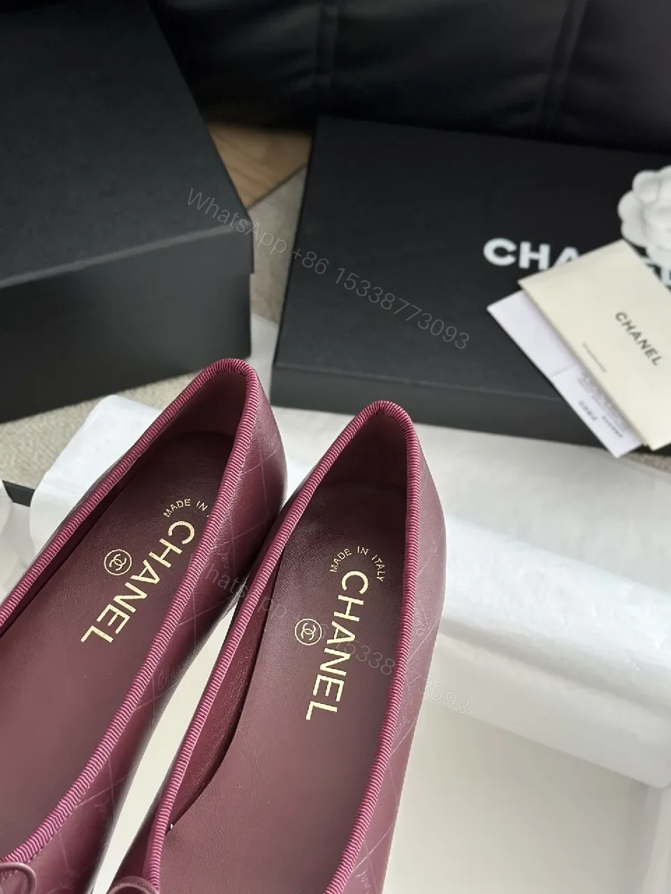 View 2 of Burgundy Satin Ballet Flats with Patent Cap Toe