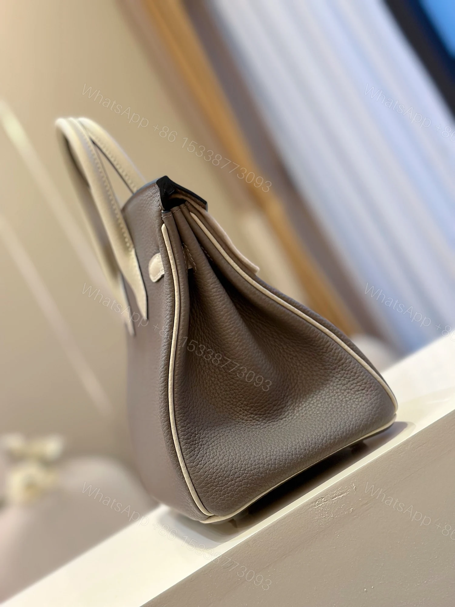 View 5 of Hermes Birkin 25 Gray/Beige Customize Palladium Hardware