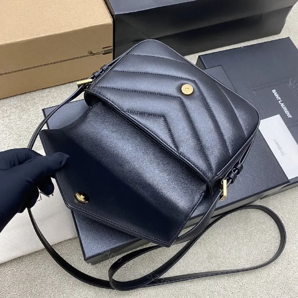 View 7 of Black Leather Envelope Bag - Chevron Quilted Shoulder Style, Crossbody Feature