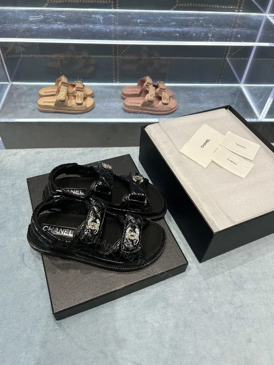 View 8 of Black Patent Sandals with Logo Straps – Luxe Everyday Comfort