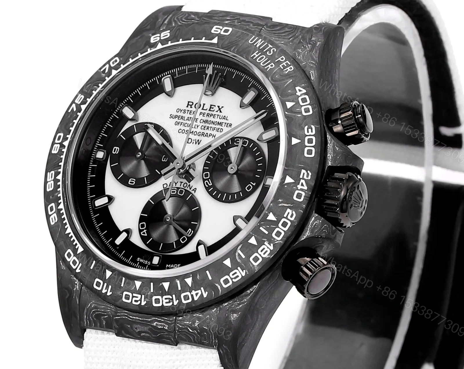 View 3 of Clean Factory TW Rolex Daytona Carbon Fiber Watch – Black/White
