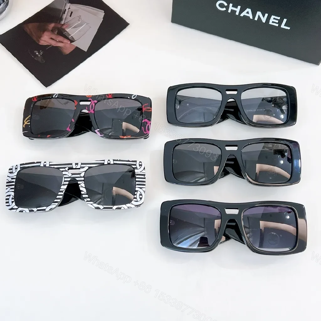 View 8 of Bold Chanel Sunglasses: Black Acetate, Interlocking CC Logo