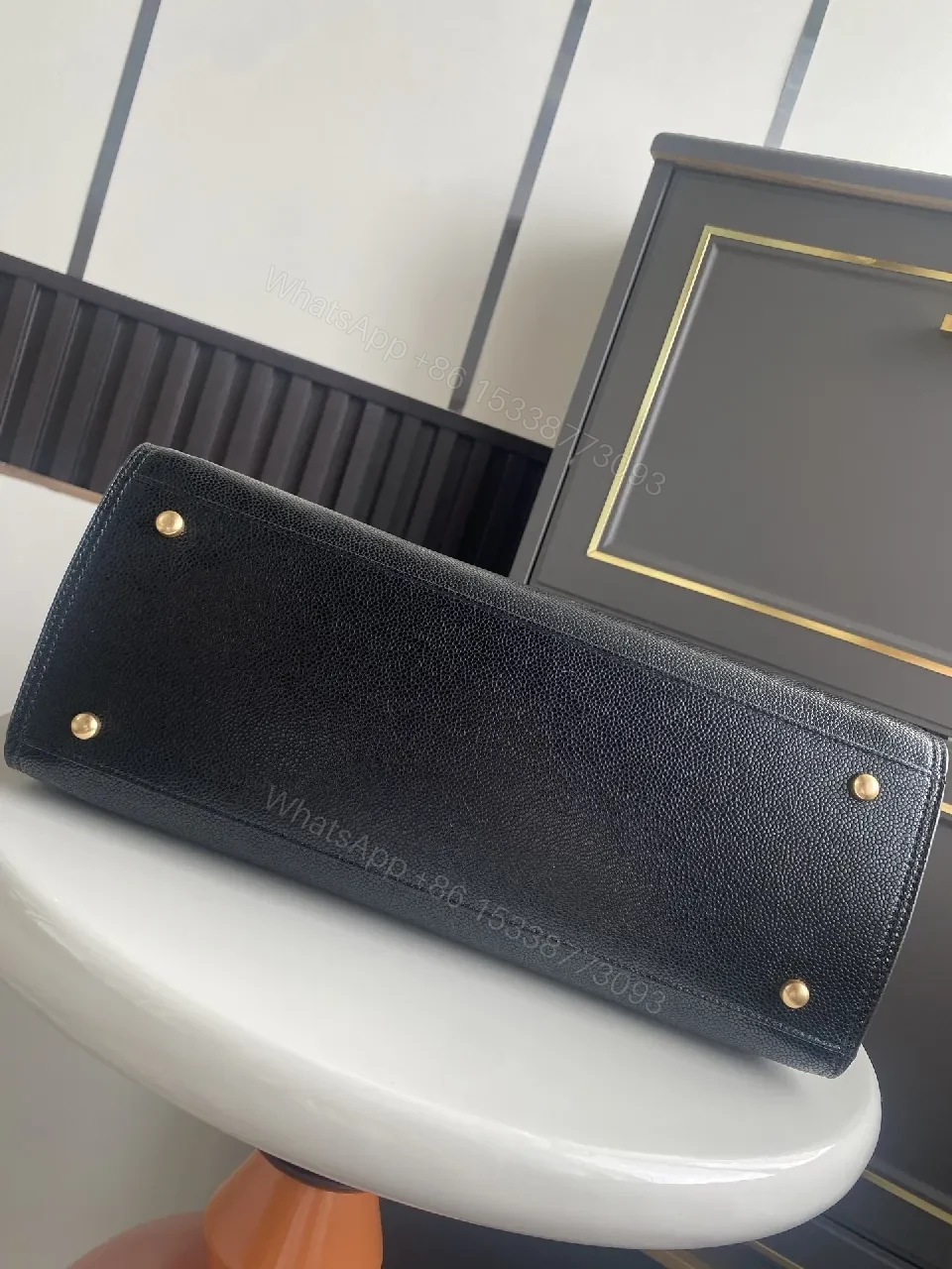 View 3 of Chic Black Pebbled Leather Tote — Structured Everyday Lux