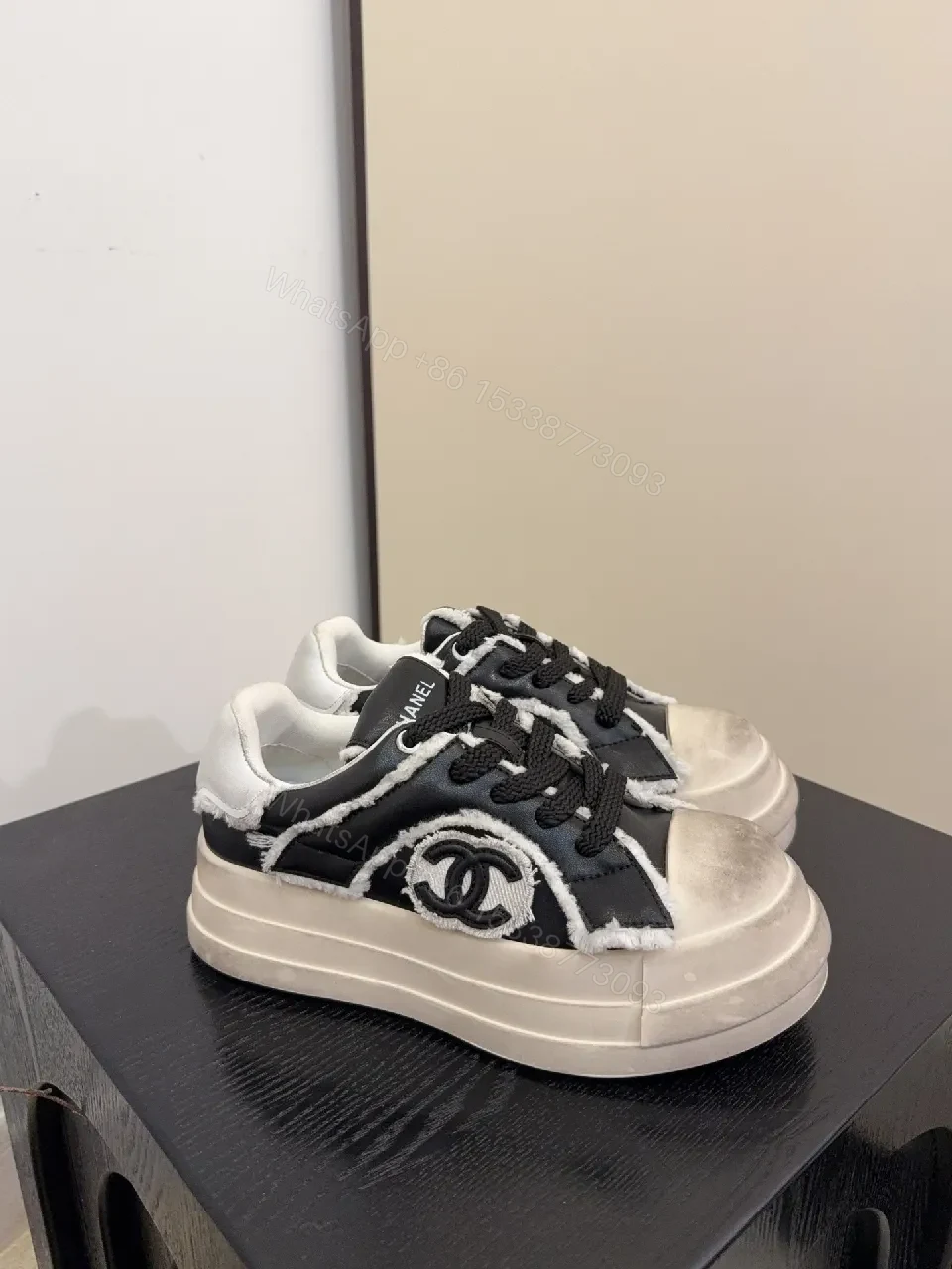 View 7 of Distressed High-Top Leather Sneaker with Bold Stitching Edge