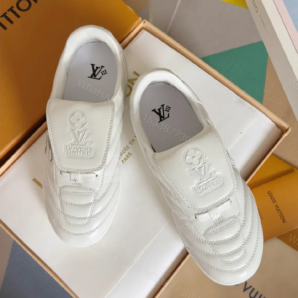 View 6 of White LV-Inspired High-Top Sneakers - Premium Comfort & Style