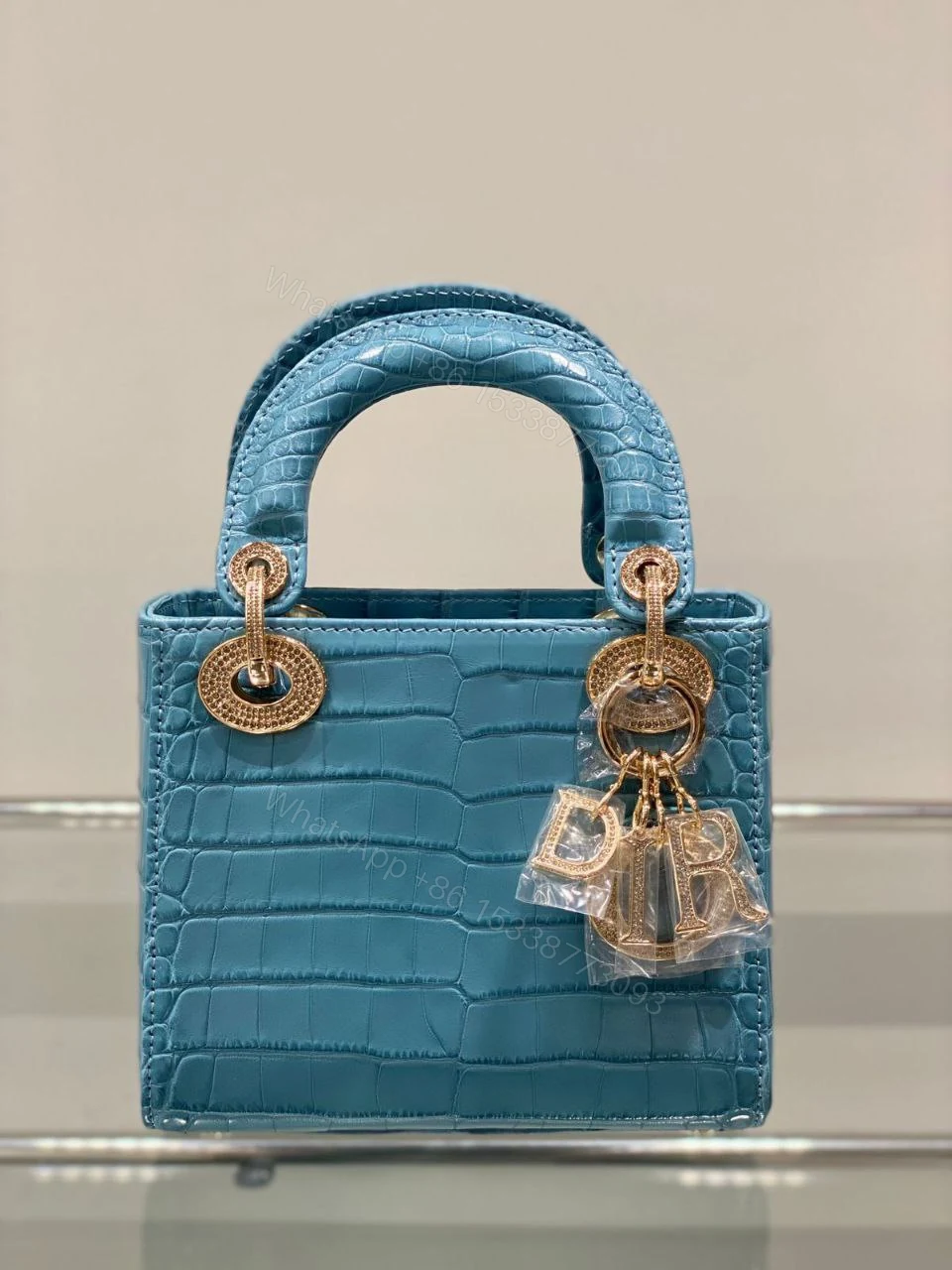 View 2 of DIOR Shiny Crocodile Mini Lady Dior with gold hardware