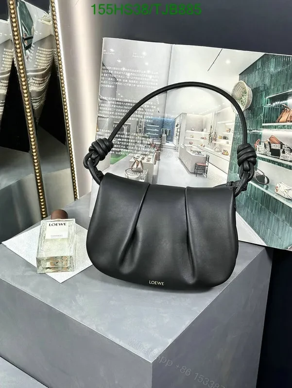 View 20 of Loewe Convertible Leather Shoulder Bag with Dark Khaki Ruched 062138