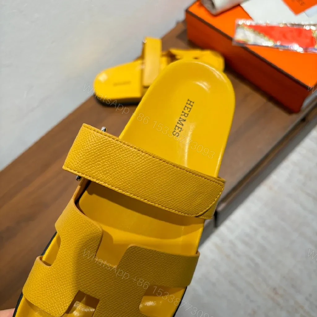 View 3 of Sunny Yellow Leather-Style Sandals with Signature Cutouts