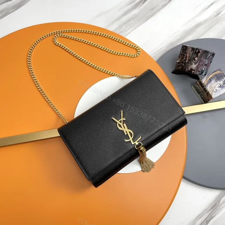 Chic Black Leather Crossbody with Gold Logo — view 1